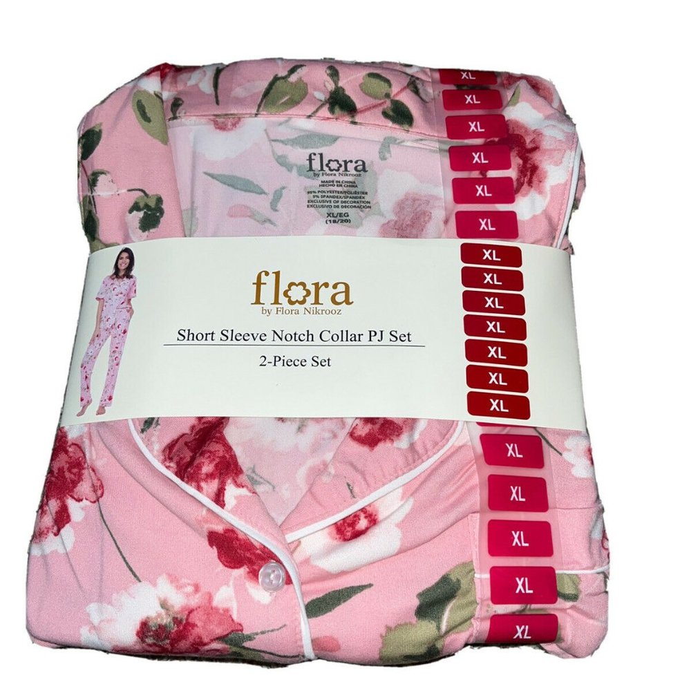 !!NWT!! Women's Pink FLORA NIKROOZ Short Sleeve Notch Collar PJ Set Small